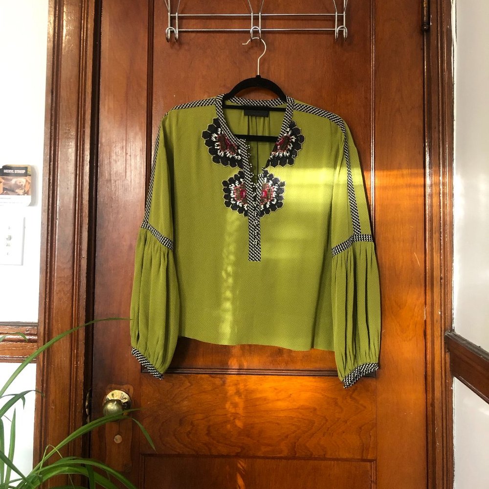 Derek Lam Green Beaded Blouse